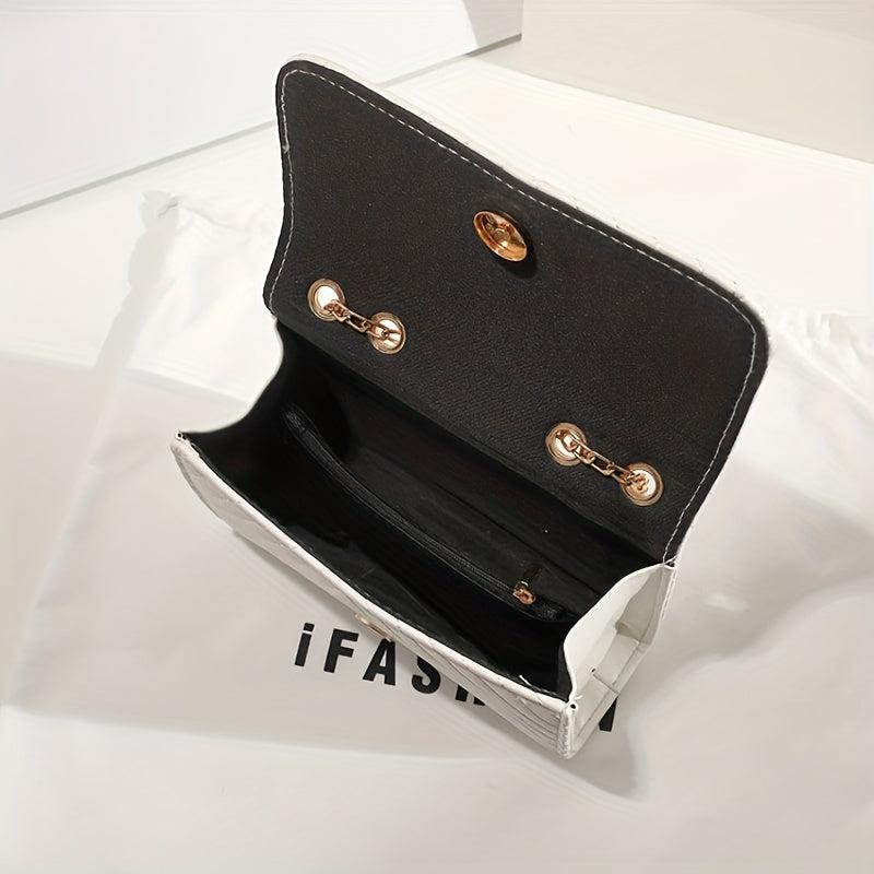 Mini Metal Chain Flap Crossbody Bag PU Leather Textured Bag