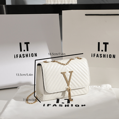 Mini Metal Chain Flap Crossbody Bag PU Leather Textured Bag