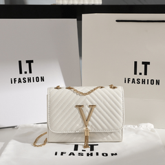 Mini Metal Chain Flap Crossbody Bag PU Leather Textured Bag