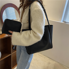 Solid Tote Bag Large Capacity Shoulder Bag Snap Button Handbag