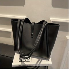 Solid Tote Bag Large Capacity Shoulder Bag Snap Button Handbag