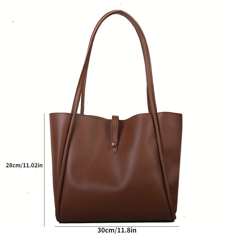 Solid Tote Bag Large Capacity Shoulder Bag Snap Button Handbag