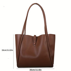Solid Tote Bag Large Capacity Shoulder Bag Snap Button Handbag