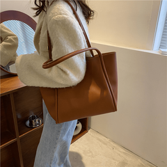 Solid Tote Bag Large Capacity Shoulder Bag Snap Button Handbag