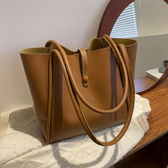 Solid Tote Bag Large Capacity Shoulder Bag Snap Button Handbag