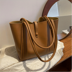 Solid Tote Bag Large Capacity Shoulder Bag Snap Button Handbag