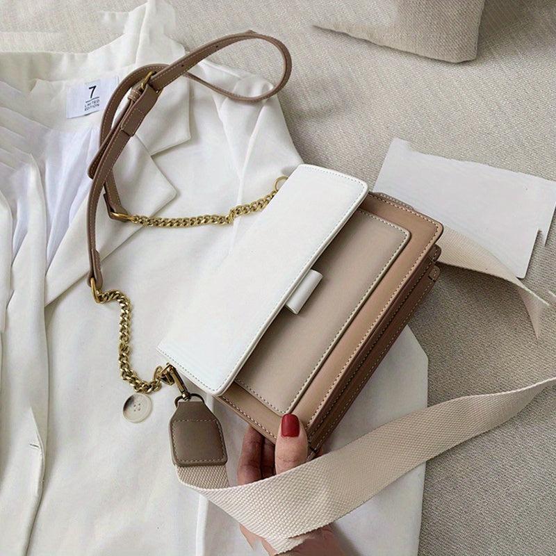 Contrast Crossbody Bag Chain Shoulder Bag Women's Small Square Purse