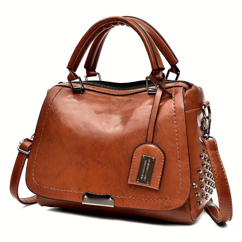 Vintage Flap Boston Bag PU Leather Crossbody Handbag