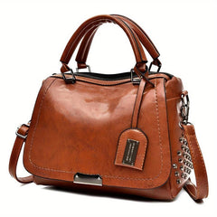 Vintage Flap Boston Bag PU Leather Crossbody Handbag