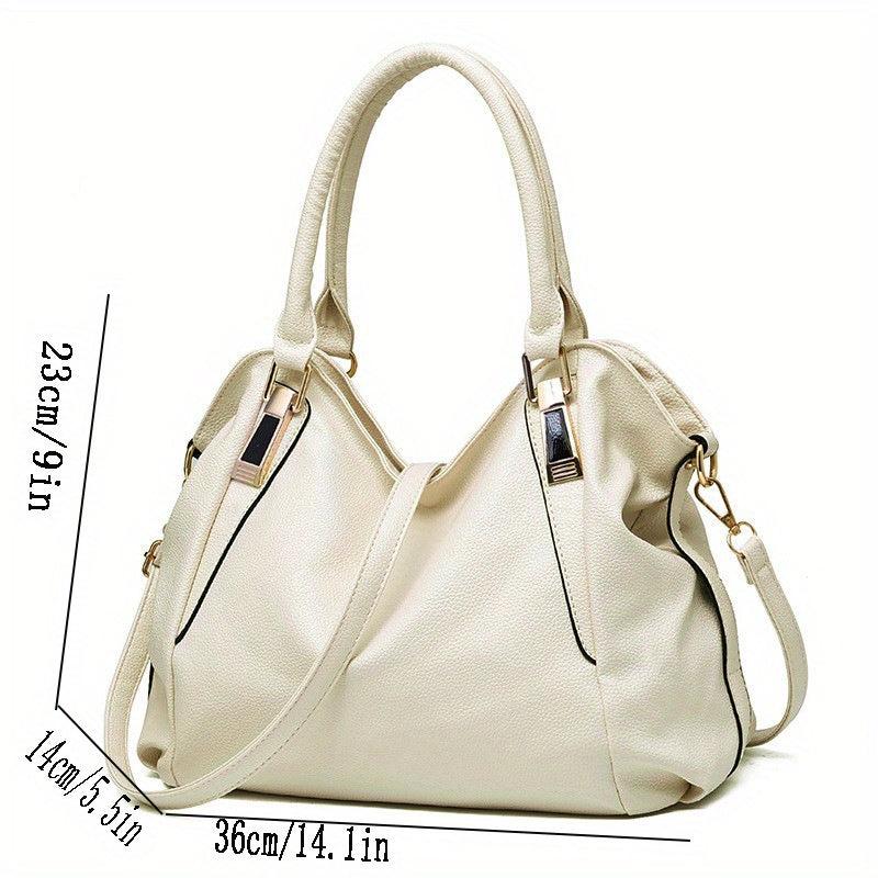 Durable Faux Leather Shoulder Bag Double Handle Tote Handbag