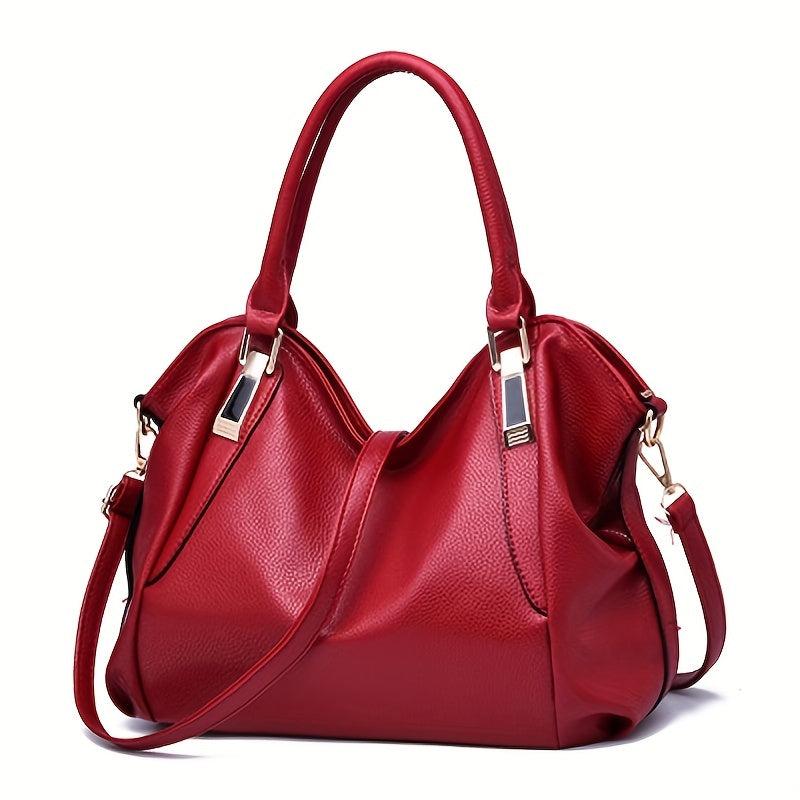 Durable Faux Leather Shoulder Bag Double Handle Tote Handbag