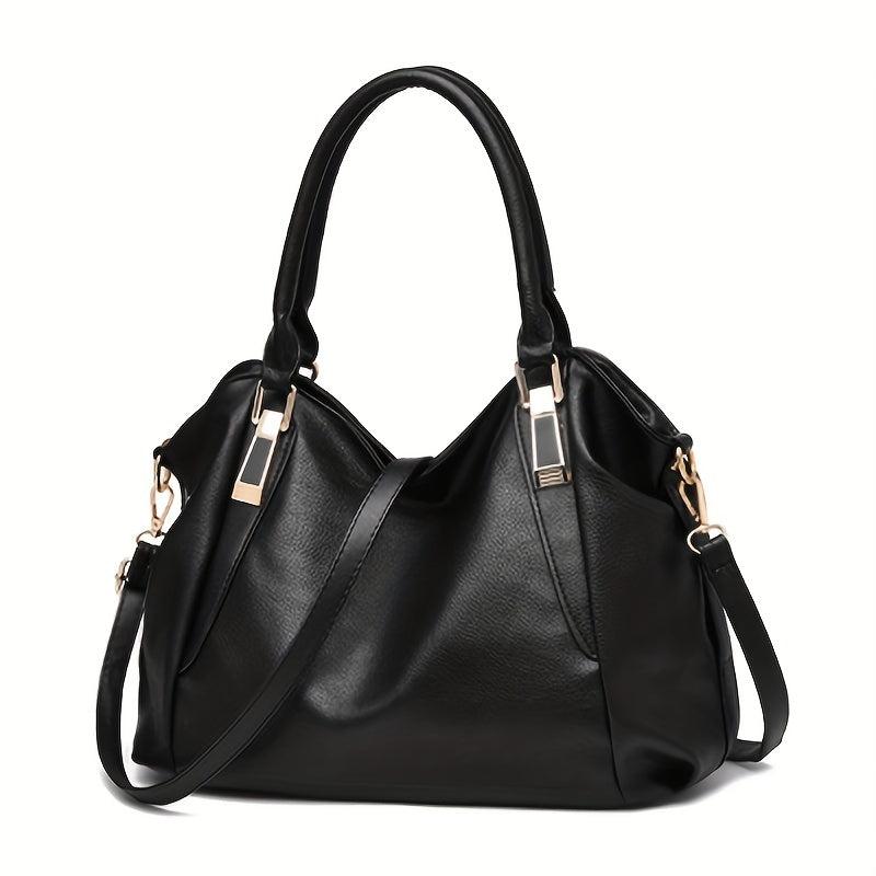 Durable Faux Leather Shoulder Bag Double Handle Tote Handbag