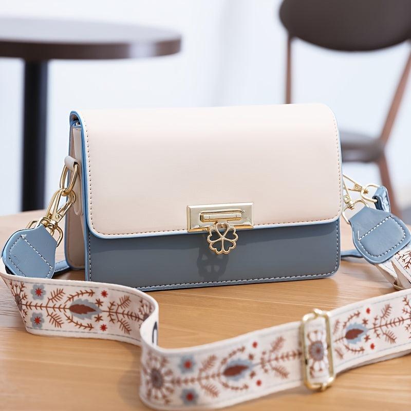 Colorblock Flap Square Bag Women's Crossbody Purse