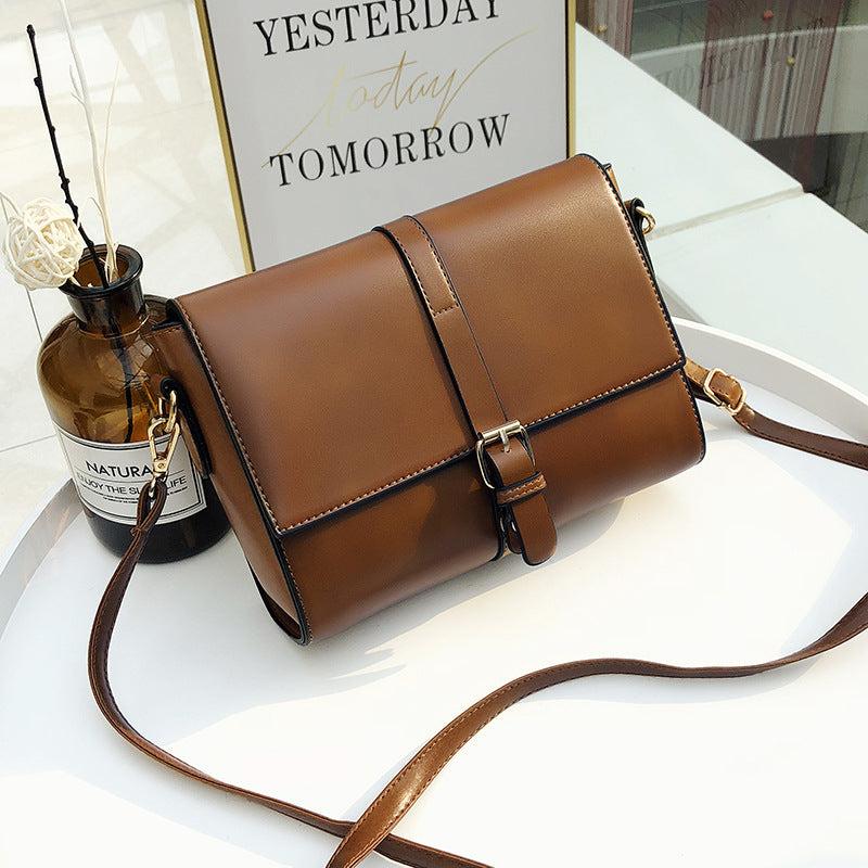 Vintage Square Crossbody Bag PU Leather Textured Flap Bag Purse