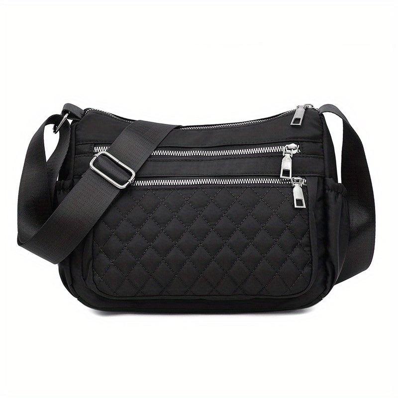 Solid Hobo Shoulder Bag Quilted Detail Crossbody Bag Zipper Bag