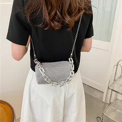 Rhinestone Crossbody Chain Bucket Bag Mini Evening Purse