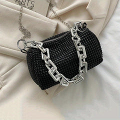 Rhinestone Crossbody Chain Bucket Bag Mini Evening Purse