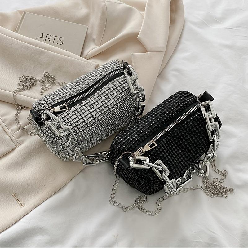 Rhinestone Crossbody Chain Bucket Bag Mini Evening Purse