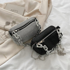 Rhinestone Crossbody Chain Bucket Bag Mini Evening Purse