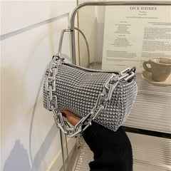 Rhinestone Crossbody Chain Bucket Bag Mini Evening Purse