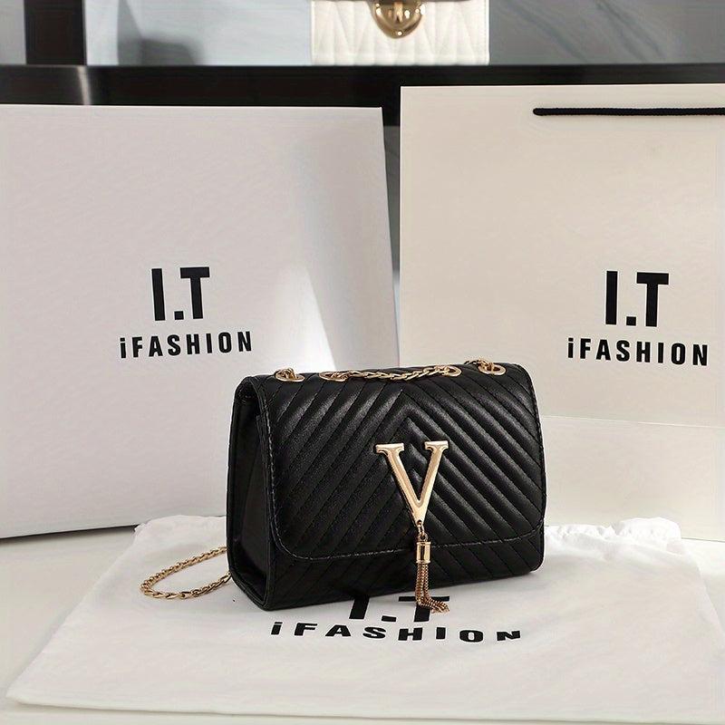 Chevron Quilted Versatile Shoulder Bag Metal Tassel Flap Crossbody Bag