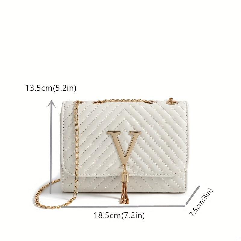 Chevron Quilted Versatile Shoulder Bag Metal Tassel Flap Crossbody Bag