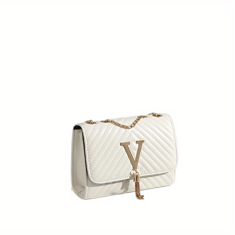 Chevron Quilted Versatile Shoulder Bag Metal Tassel Flap Crossbody Bag
