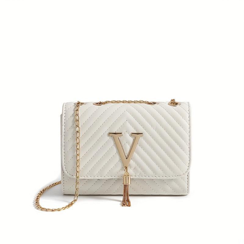 Chevron Quilted Versatile Shoulder Bag Metal Tassel Flap Crossbody Bag