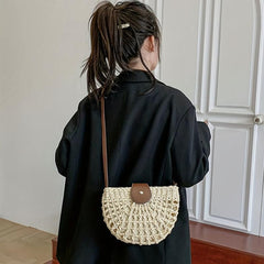 Half Round Straw Bag Woven Crossbody for Holiday
