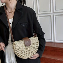 Half Round Straw Bag Woven Crossbody for Holiday