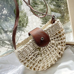Half Round Straw Bag Woven Crossbody for Holiday