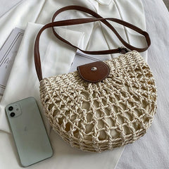 Half Round Straw Bag Woven Crossbody for Holiday