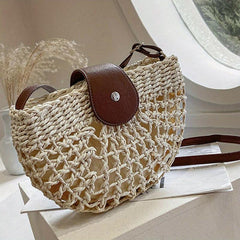 Half Round Straw Bag Woven Crossbody for Holiday