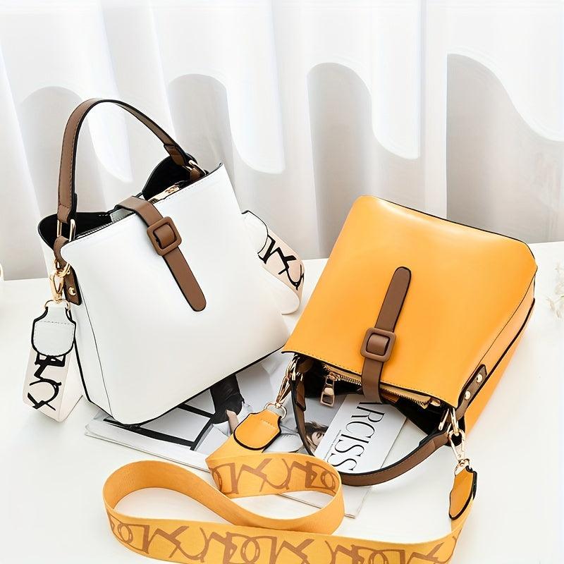 Wide Strap Top Handle Crossbody Bag PU Leather Textured Satchel Bag