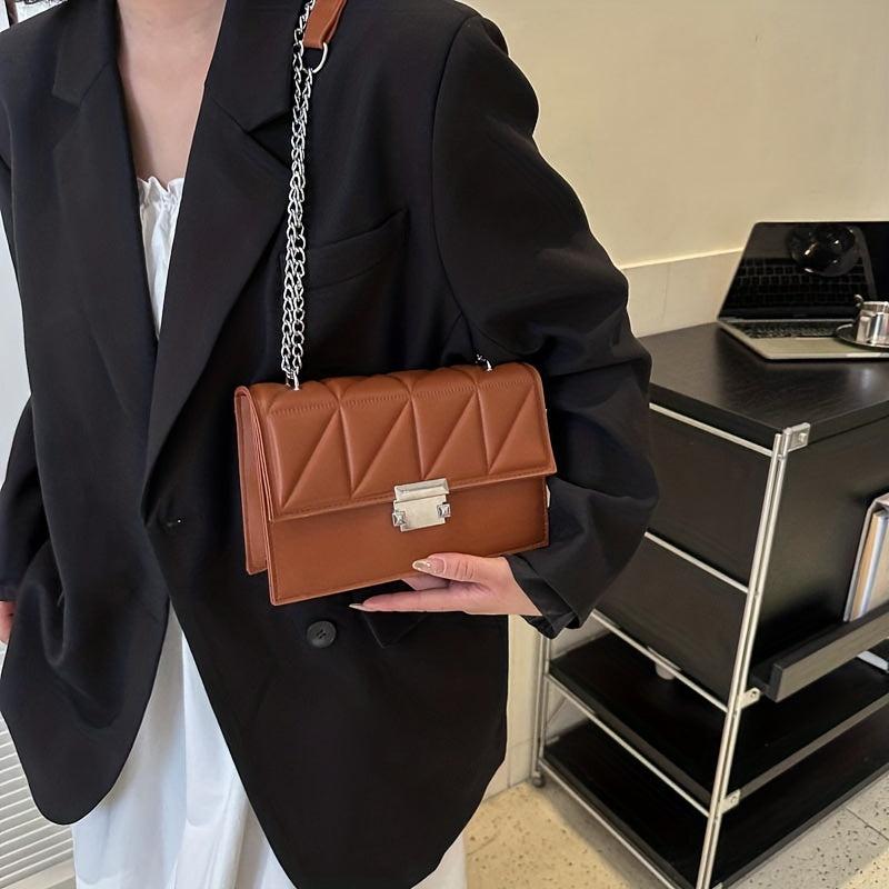 Minimalist Square Shoulder Bag Solid Chain Bag All Match Classic Crossbody Bag