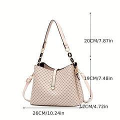 Geometric Pattern Bucket Bag PU Leather Chain Crossbody Purse For Work & Dating