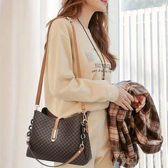 Geometric Pattern Bucket Bag PU Leather Chain Crossbody Purse For Work & Dating