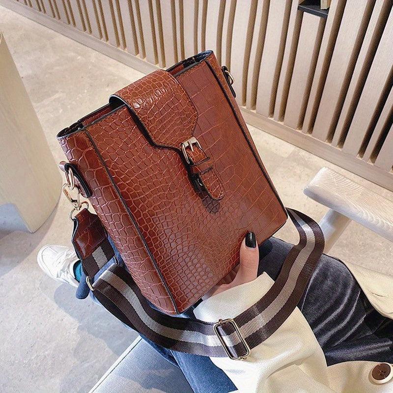 Crocodile Embossed Bucket Bag All Match Crossbody Bag