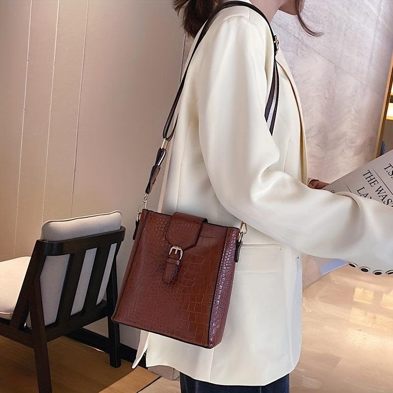 Crocodile Embossed Bucket Bag All Match Crossbody Bag