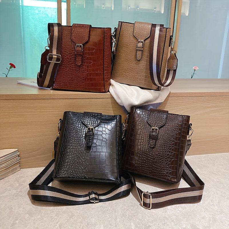 Crocodile Embossed Bucket Bag All Match Crossbody Bag
