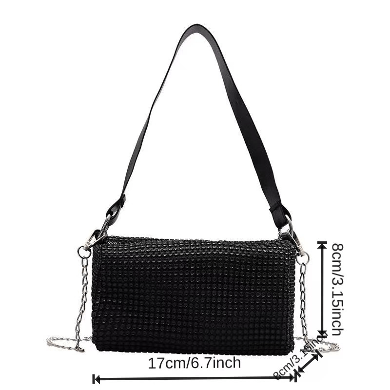 Rhinestone Evening Bucket Bag Glitter Chain Prom Purse Women's Crossbody Bag