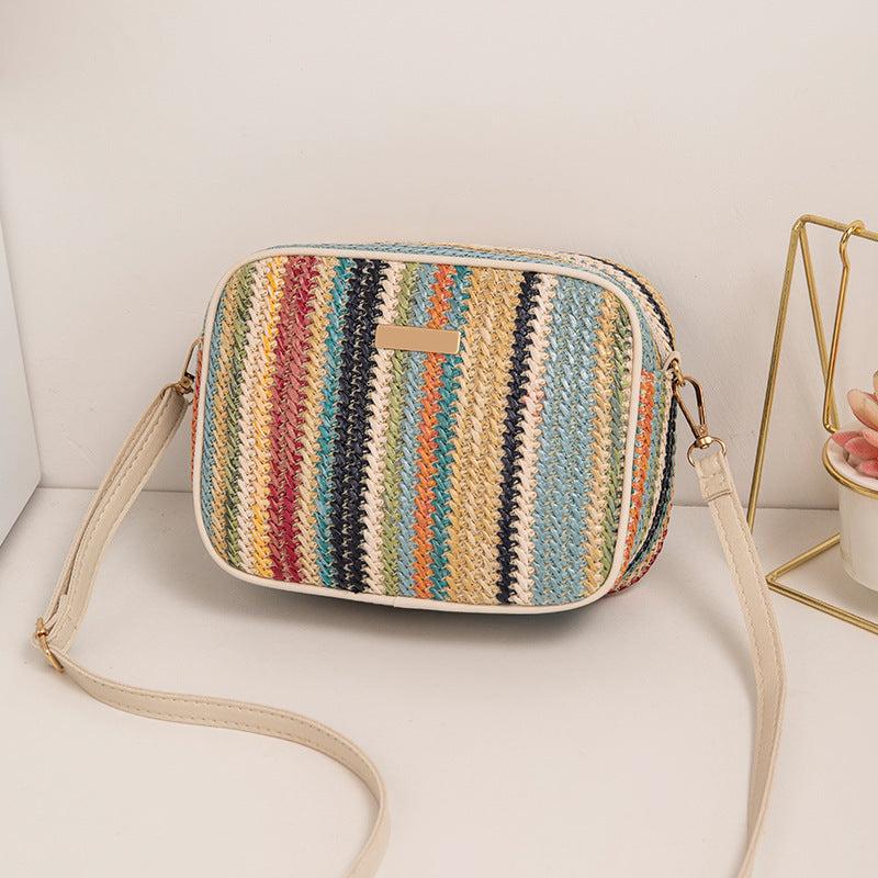 Rainbow Straw Square Bag Zipper Crossbody Bag