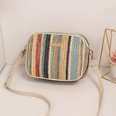 Rainbow Straw Square Bag Zipper Crossbody Bag