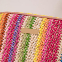Rainbow Straw Square Bag Zipper Crossbody Bag
