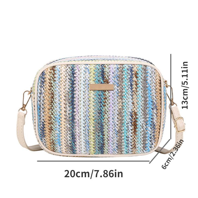 Rainbow Straw Square Bag Zipper Crossbody Bag