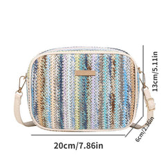Rainbow Straw Square Bag Zipper Crossbody Bag