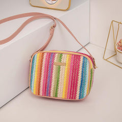Rainbow Straw Square Bag Zipper Crossbody Bag