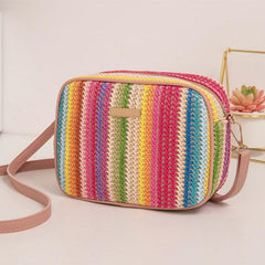 Rainbow Straw Square Bag Zipper Crossbody Bag