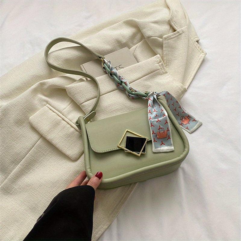Geometric Metal Decor Shoulder Bag PU Leather Crossbody Bag