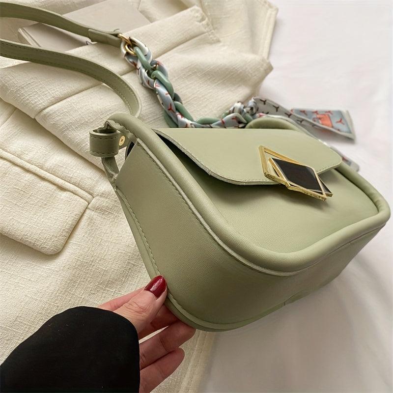 Geometric Metal Decor Shoulder Bag PU Leather Crossbody Bag